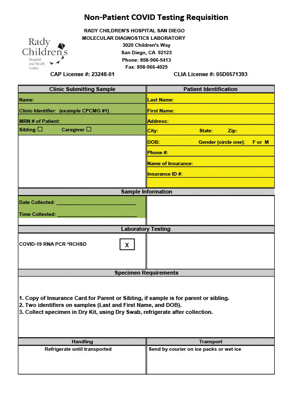 Non-Patient Testing Requisition