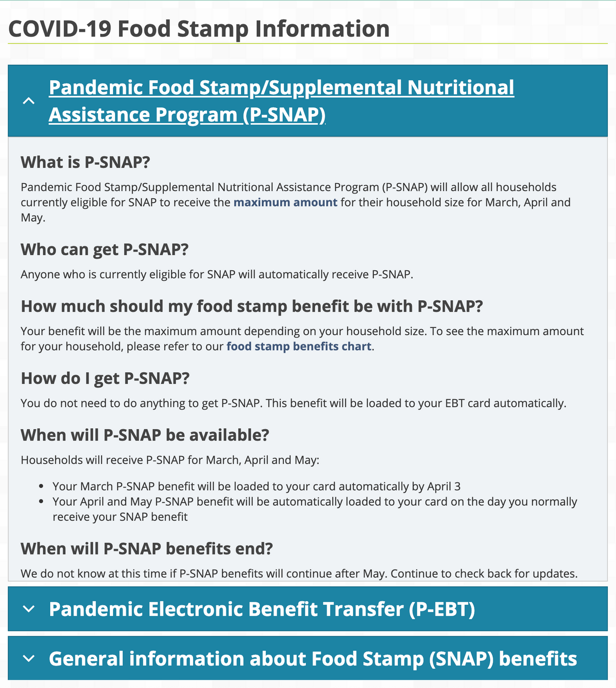 PSNAP (Pandemic) benefits available to help through May