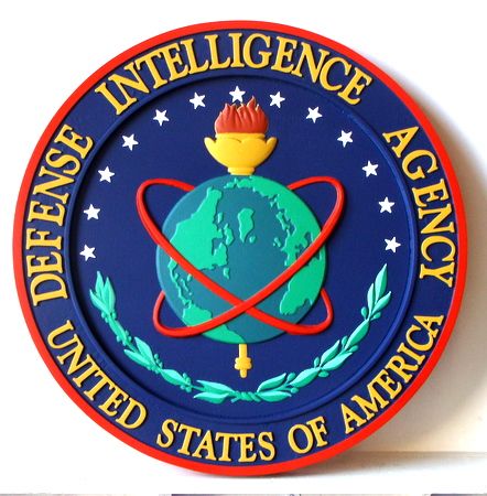 V31131 - Carved Wood Wall Plaque of the Seal of the Defense Intelligence Agency, DIA  (Small Size)