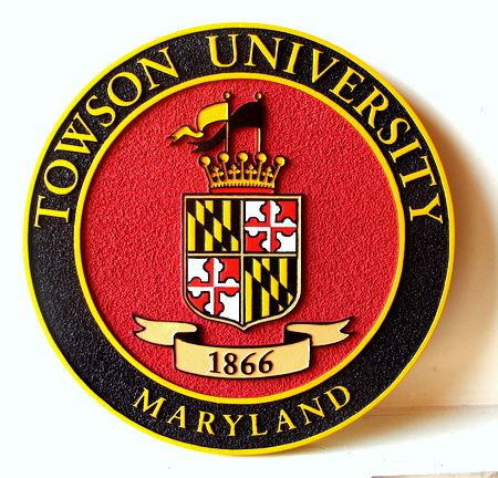 Y34364 - Carved Towson University Great Seal Wall Plaque