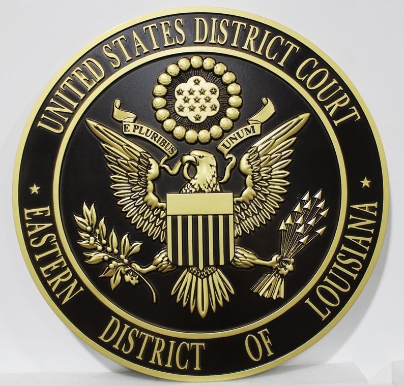 FP-1394 - Carved 3-D Bas-Relief Brass-Plated Plaque of the Seal of the United States District Court,  Eastern District of Louisiana
