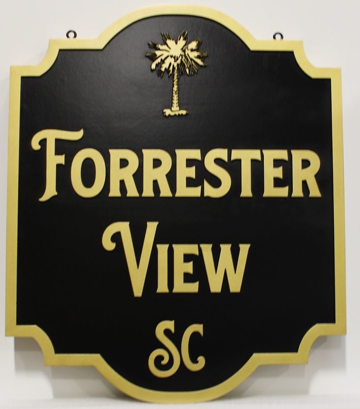 l22166 - Carved 2.5-D  HDU Property Name Sign "Forrester View" 