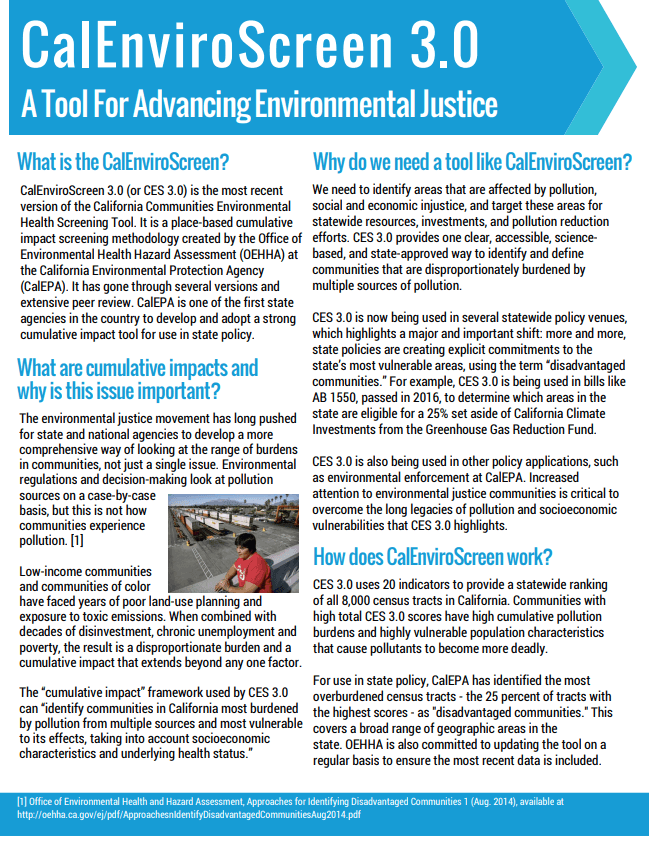CalEnviroScreen 3.0: A Tool For Advancing Environmental Justice