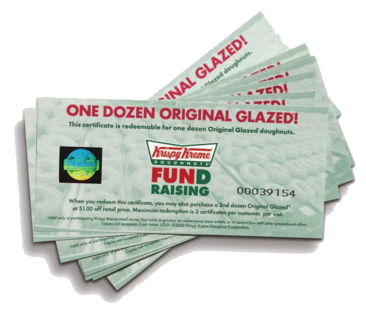 One Dozen Original Glazed Donut Certificate