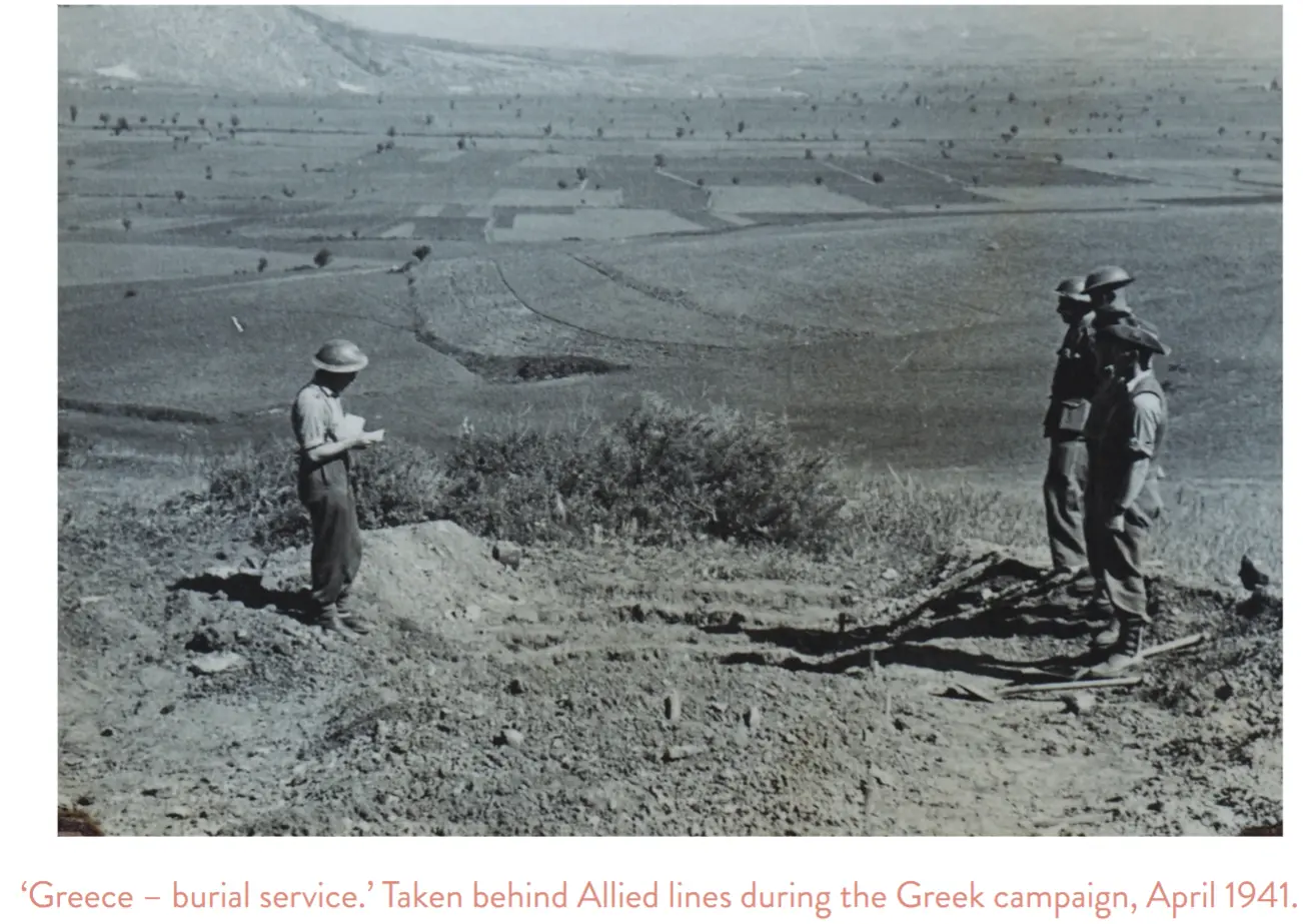 3 soldiers in a field. Photo taken behind Allied lines during the Green campaign on April 1941