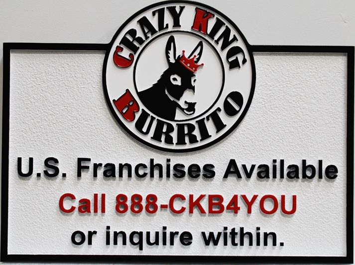 Q25836 - Carved sign for US Franchises for the "The Crazy King Burrito" Restaurant Chain 