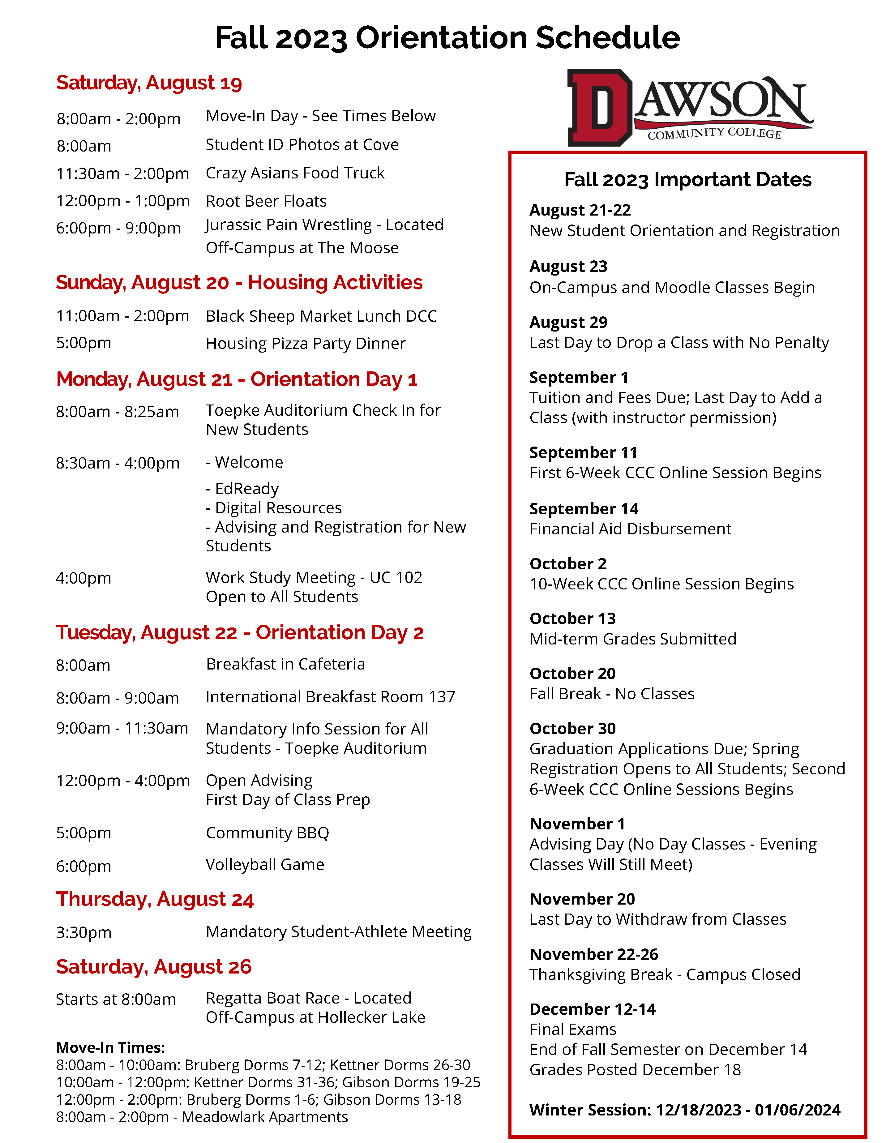 Fall 2023 Orientation Schedule and Events
