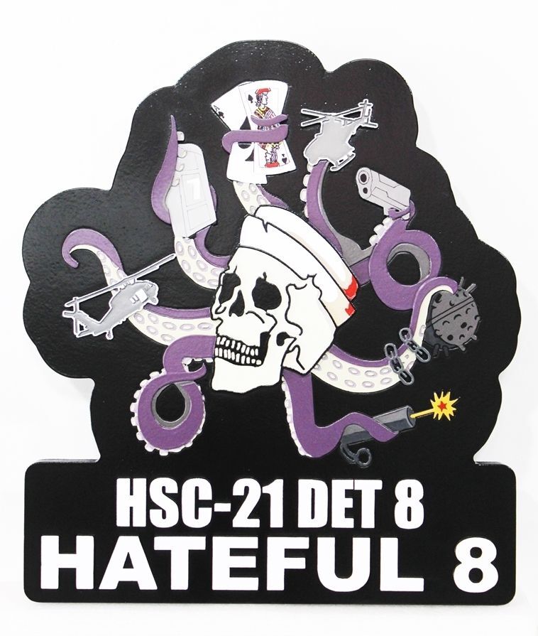 JP-1678  - Carved 2.5-D HDU Plaque of the Crest of the Navy's Helicopter Sea Combat Squadron 21 (HSC-21)