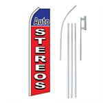 Auto Stereo Red/Blue Swooper/Feather Flag + Pole + Ground Spike