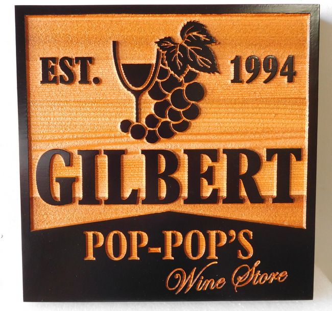 R27031 - 2.5-D Sandblasted Cedar Wine Cellar Sign, with Grape Cluster and Glass, for Gilbert Store
