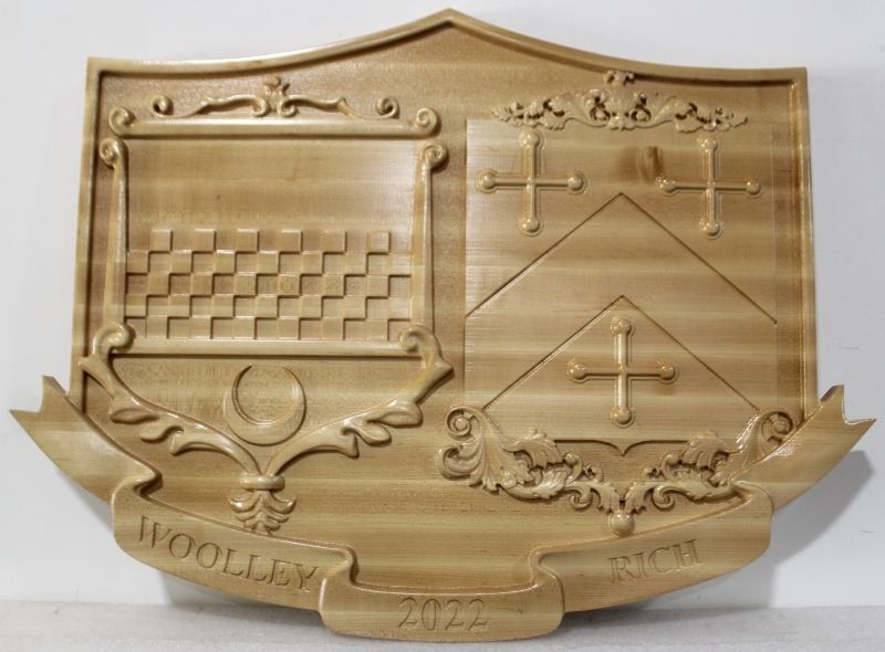 XP-1345 - Carved Wall Plaque of Family Coat-of-Arms / Crest, Maple