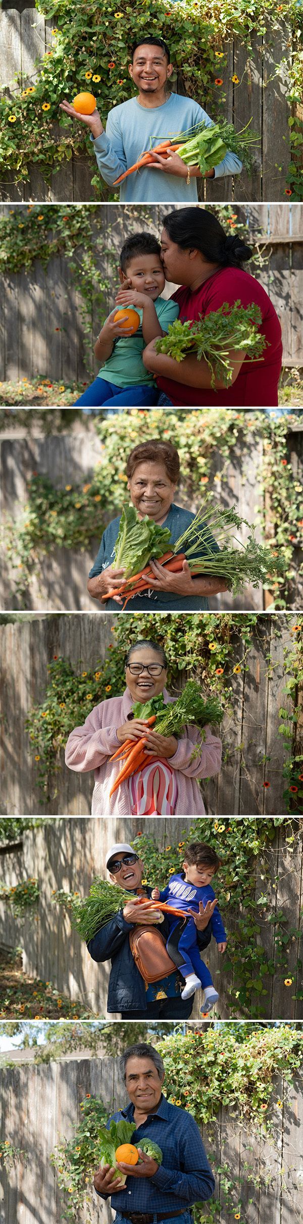 Multiple images of participants with food and smiling. Includes Young people, mothers with children, and seniors.