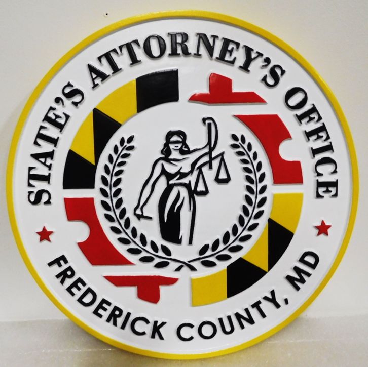 A10904 -  Carved 3-D HDU  Wall plaque for the State's Attorney's Office of Frederick County, Maryland
