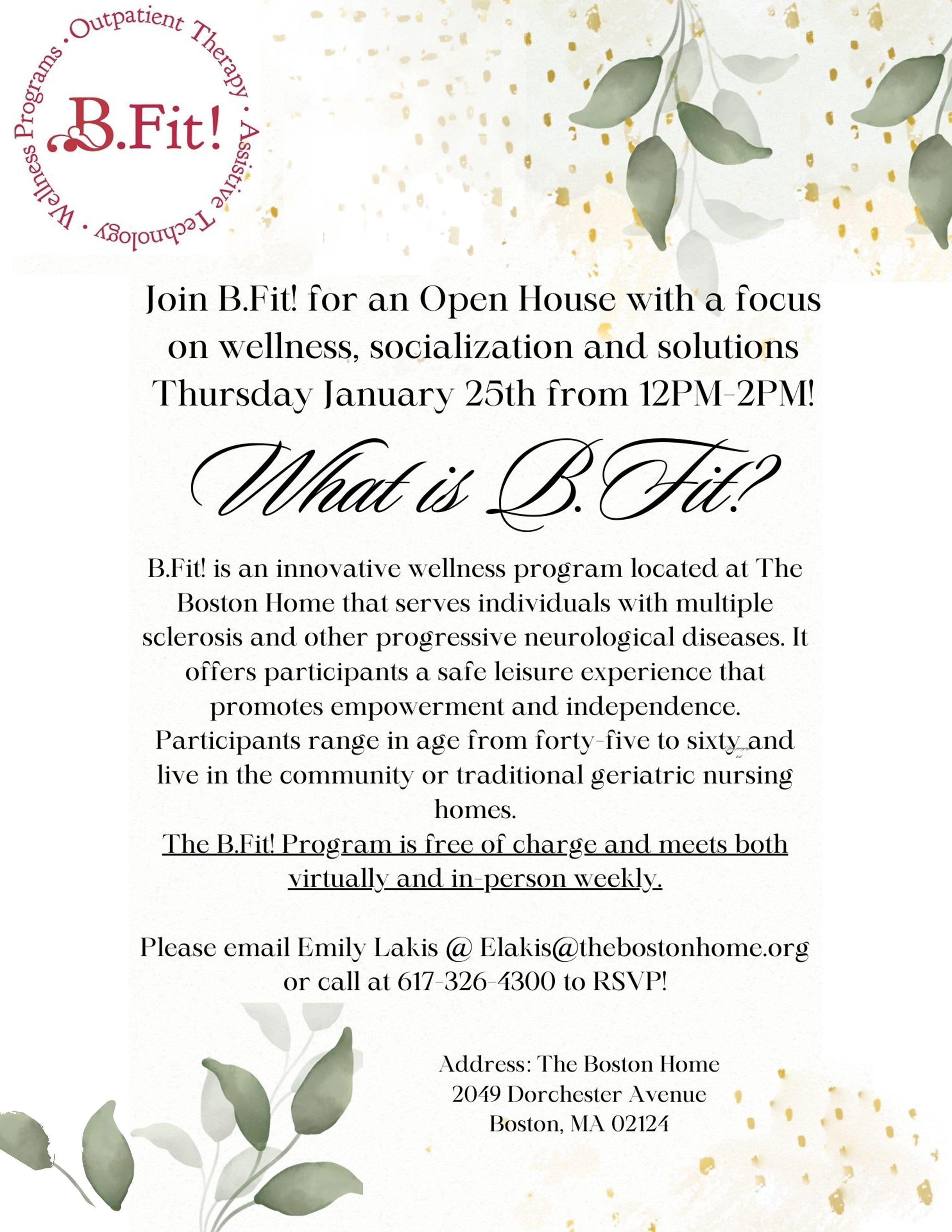 Flyer describing B.Fit wellness program open house on January 25, 2024