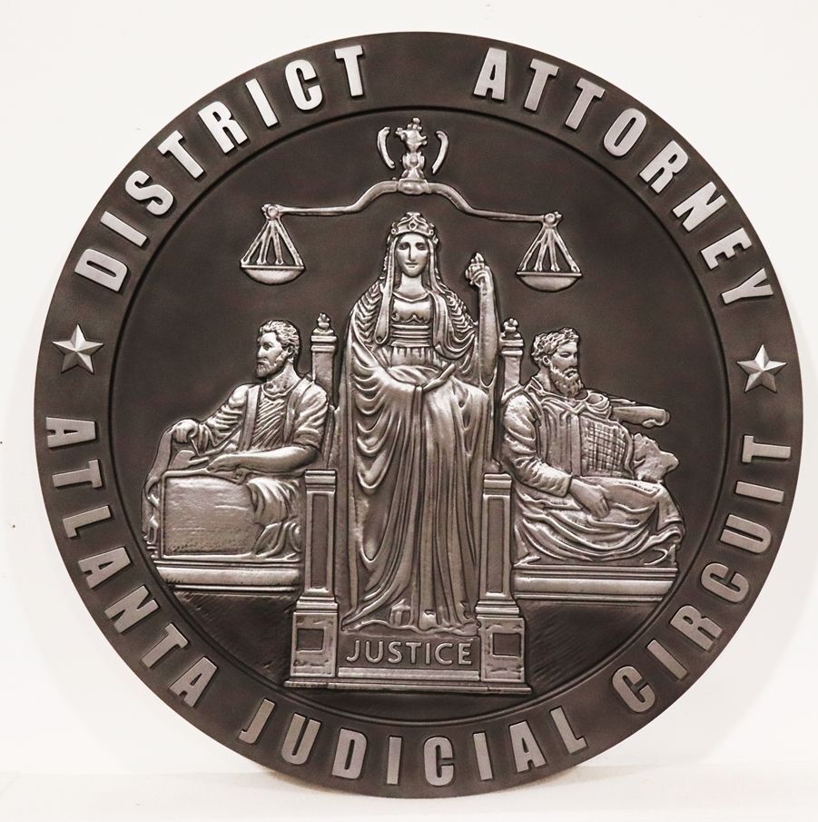 HQ-3009- Carved 3-D Bas-relief Aluminum-plated  Seal of the District Attorney, Atlanta Judicial Circuit County, Georgia