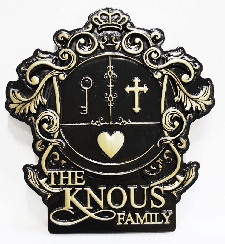 D13247 -  Carved 3-D Bas-Relief HDU Coat-of-Arms  Plaque for the Knous Family