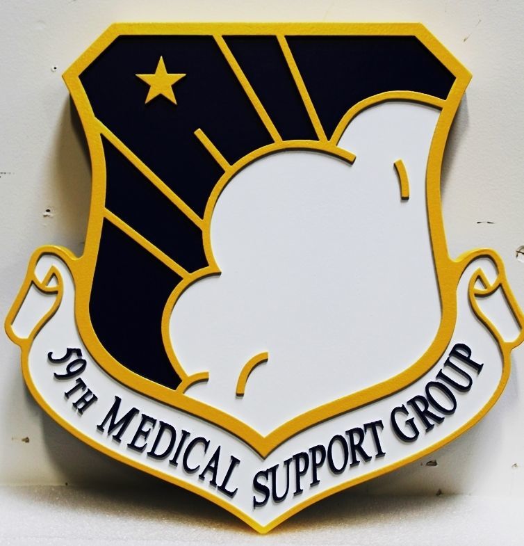 LP-8013 - Carved 2.5-D HDU Plaque of the Shield Crest of the 59th  Medical Support Group, US Air Force