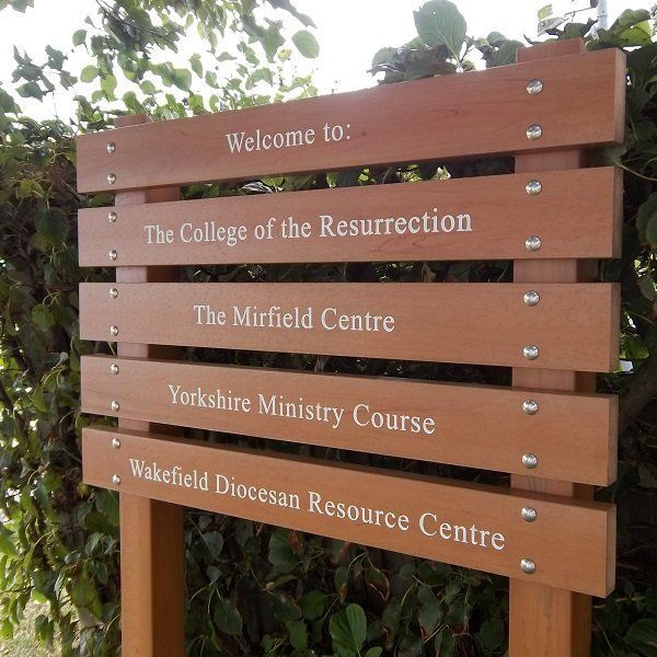 M9570 - Multi-Board Fiberglass Reinforced Plastic Wood HDPE Entrance  Sign for the College of the Resurrection 