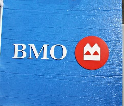 C12243 - Carved and Sandblasted Wood Grain HDU Sign for "BMO"