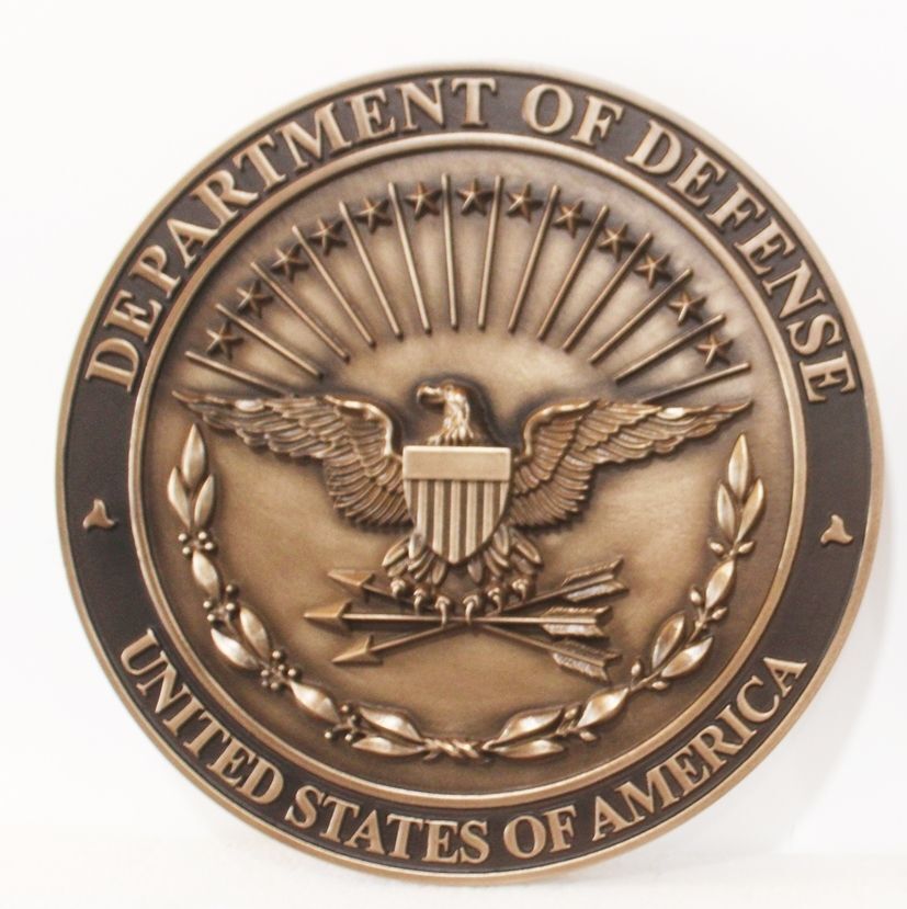 IP-1026- Carved 3-D Bas-Relief  Bronze  Metal Plated Wall Plaque of the Seal of the Department of Defense