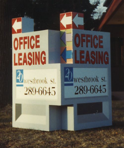 Real Estate, "Office Leasing" Vee Sign with Faux Detailing