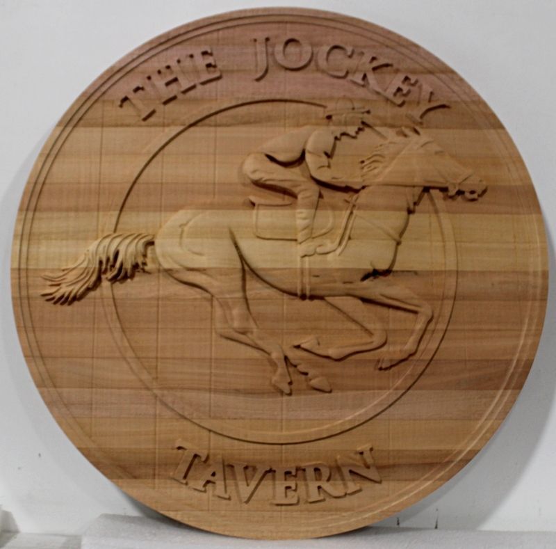 RB27544 - Carved Wooden Plaque for "The Jockey Tavern" 