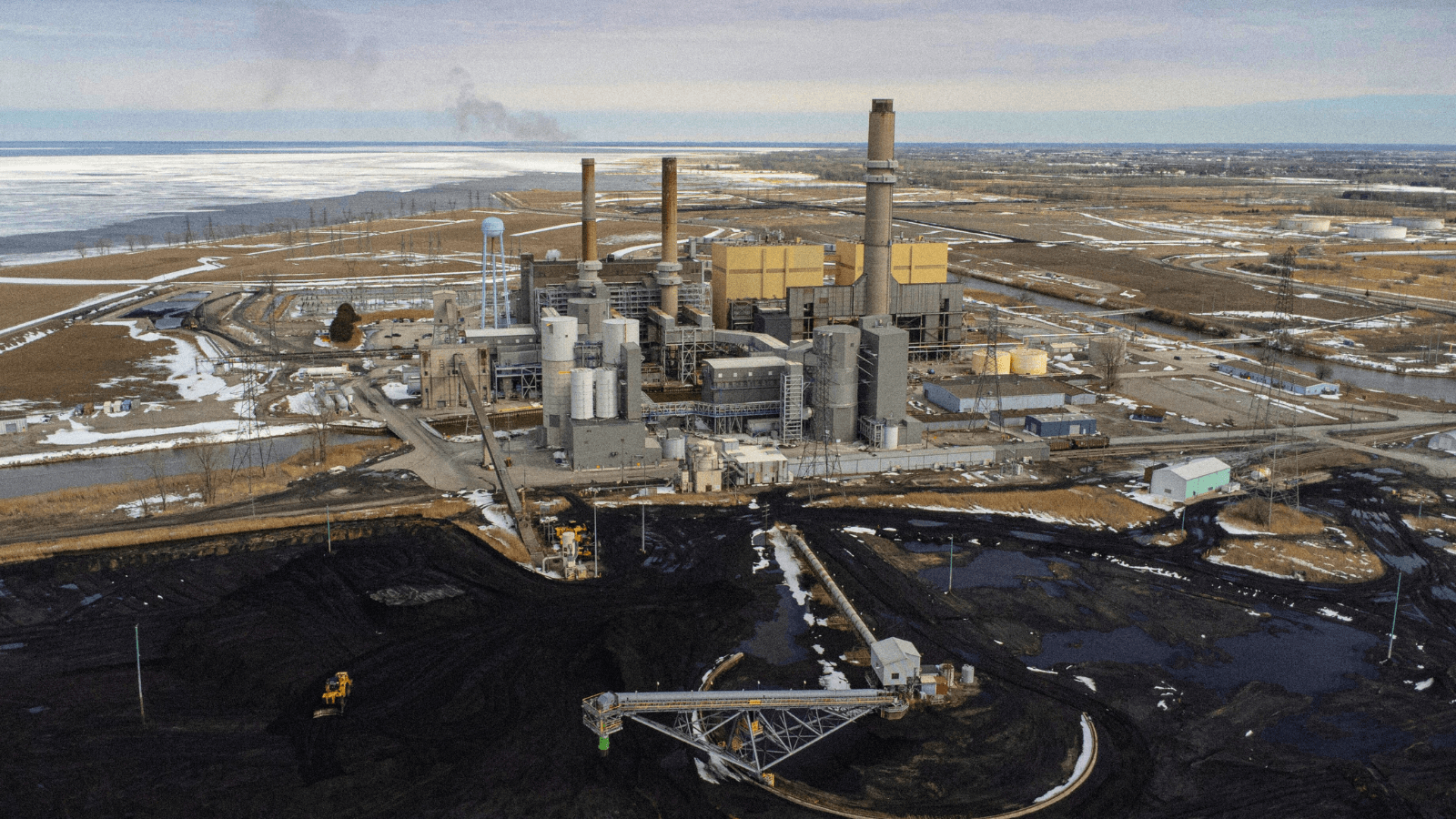 Aerial photo of power plant in Michigan