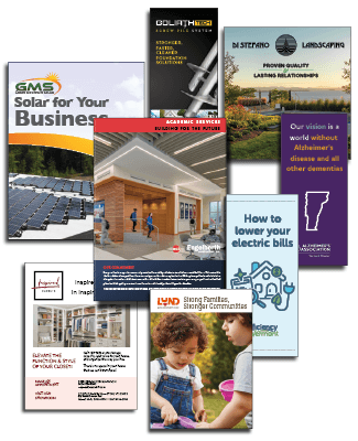 collage of printed brochures and flyers