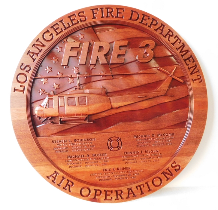 WM1160 - Seal of the Los Angekles Fire Depasrtment Air Operations, 3-D Stained Mahogany