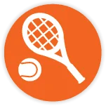 orange and white tennis racket and ball graphic