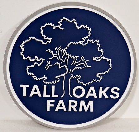 O24861A - Carved and Sandblasted Entrance Sign for "Tall Oak Farms" with Stylized Oak Trees