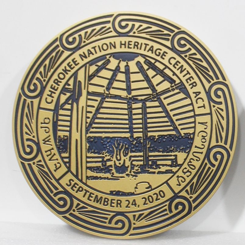 ZP-1256 - Carved Multi-Level Artist-Painted Plaque for the Cherokee Nation - Heritage Center Act