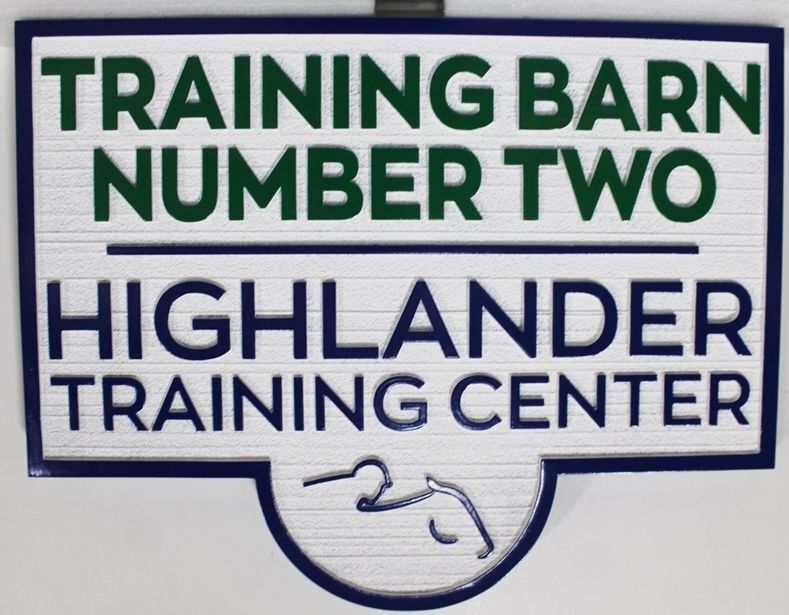 P35353 - Carved 2.5-D HDU Sign for the "Training Barn Number Two - Highlander Training Center"