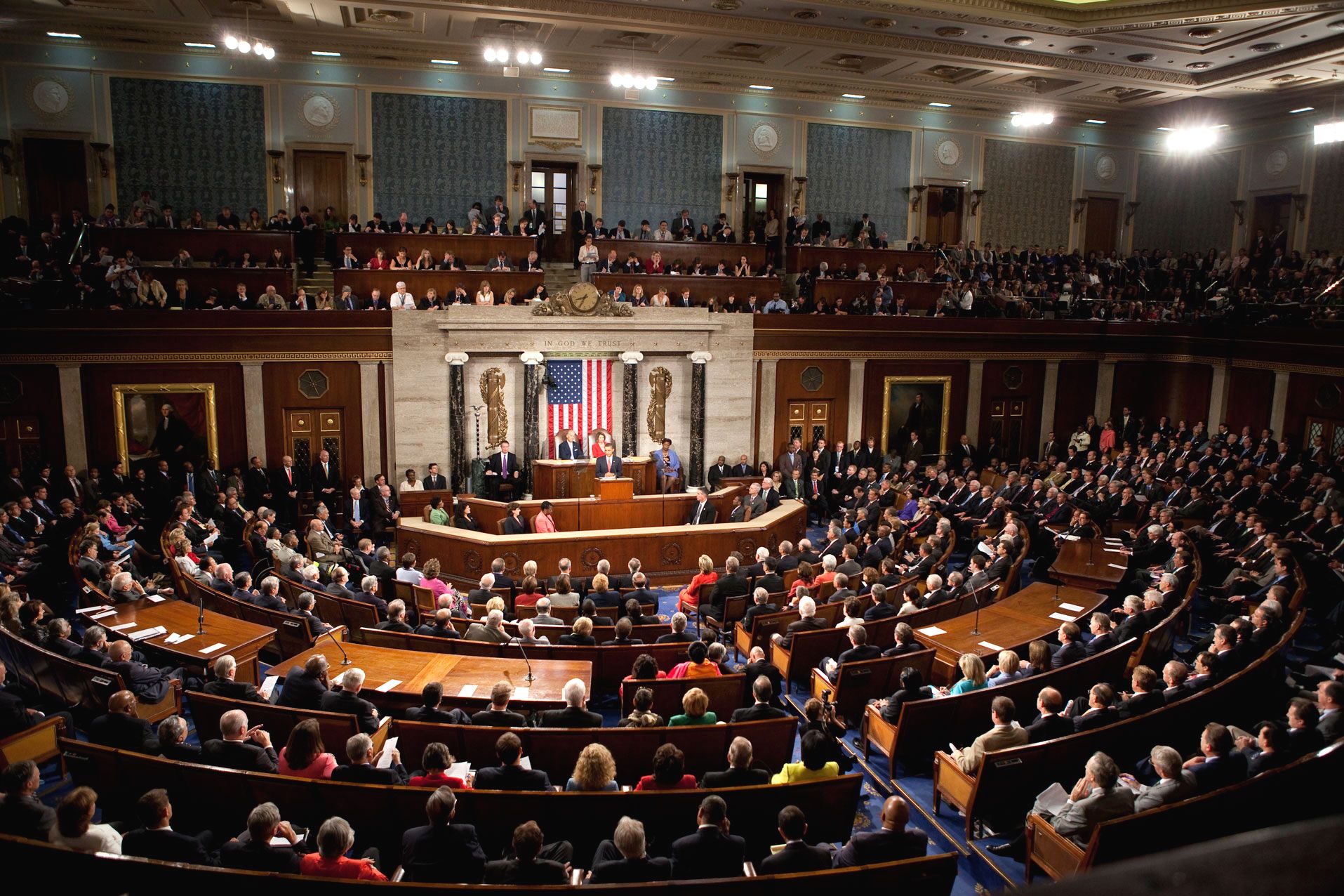 A picture of a congressional meeting.