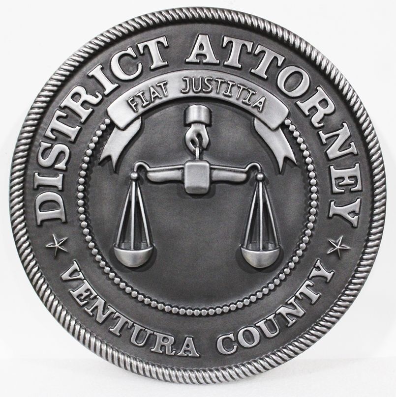 HP-1559 - Carved 3-D Aluminum-Plated Plaque of the Seal of the District Attorney of Ventura County, California