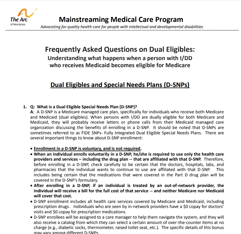FAQ Dual Eligibles/ Special Needs Plan (D-SNPs)