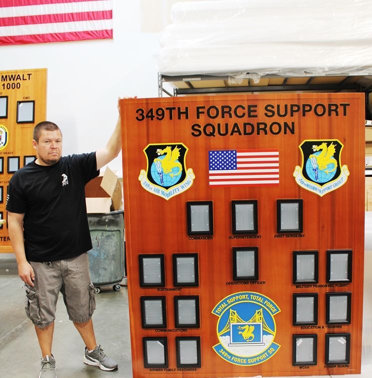 SA1255  - Large Chain-of-Command Photo  Board for the 345th Force Support Squadron, US Air Force,  Carved from California Redwood