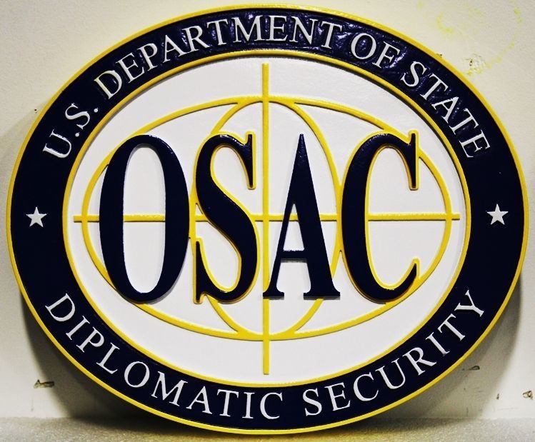 U30335 - Carved HDU Wall  Plaque for the Diplomatic Security division (OSAC) of the Department of State 