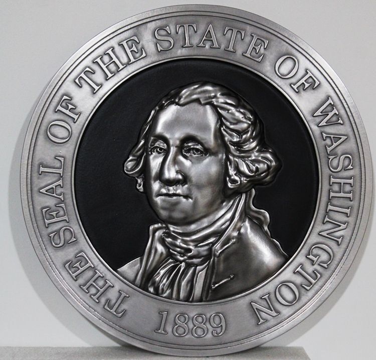 BP-1549 - Carved 3-D Bas-relief Polished Aluminum Plated HDU Plaque of the Seal of the State of Washington  