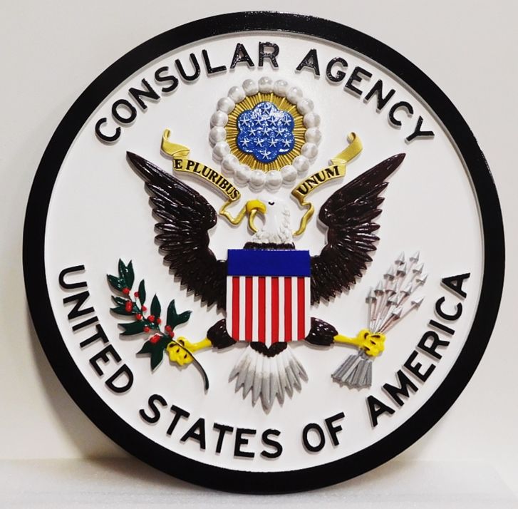 AP-3835 - Carved Plaque of the Seal of the US Consular Agency, Artist-Painted