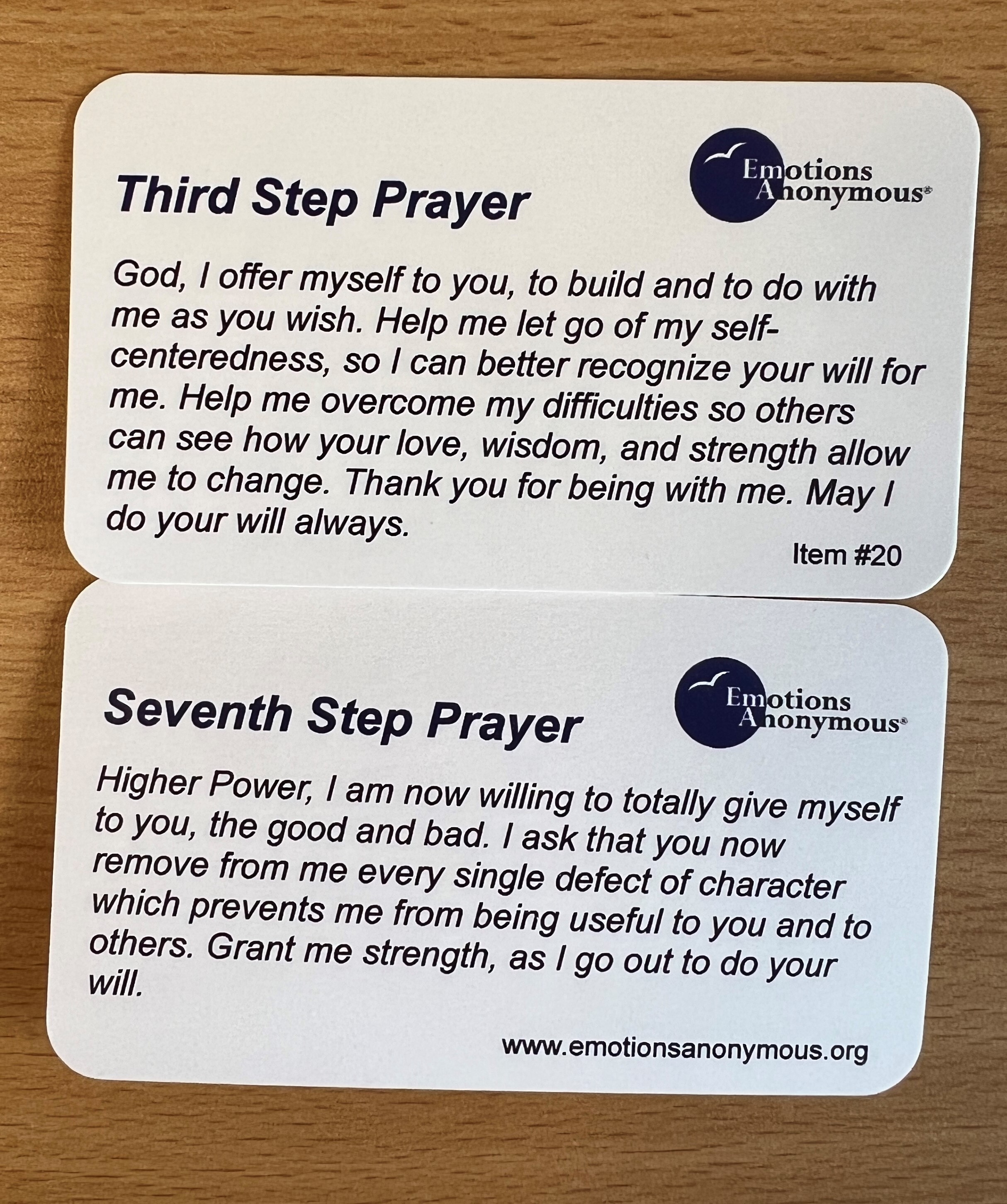 Item #M20 — "Third and Seventh Step Prayer" Pocket Card Pack (10 per pack)