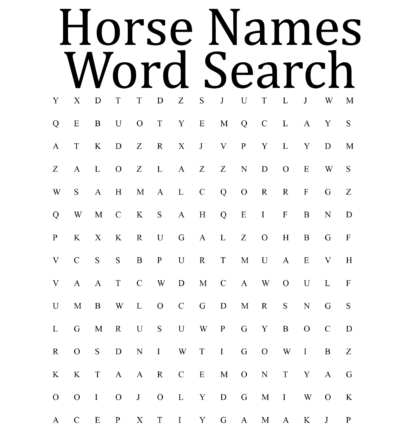 HETRA Horse Name Word Search