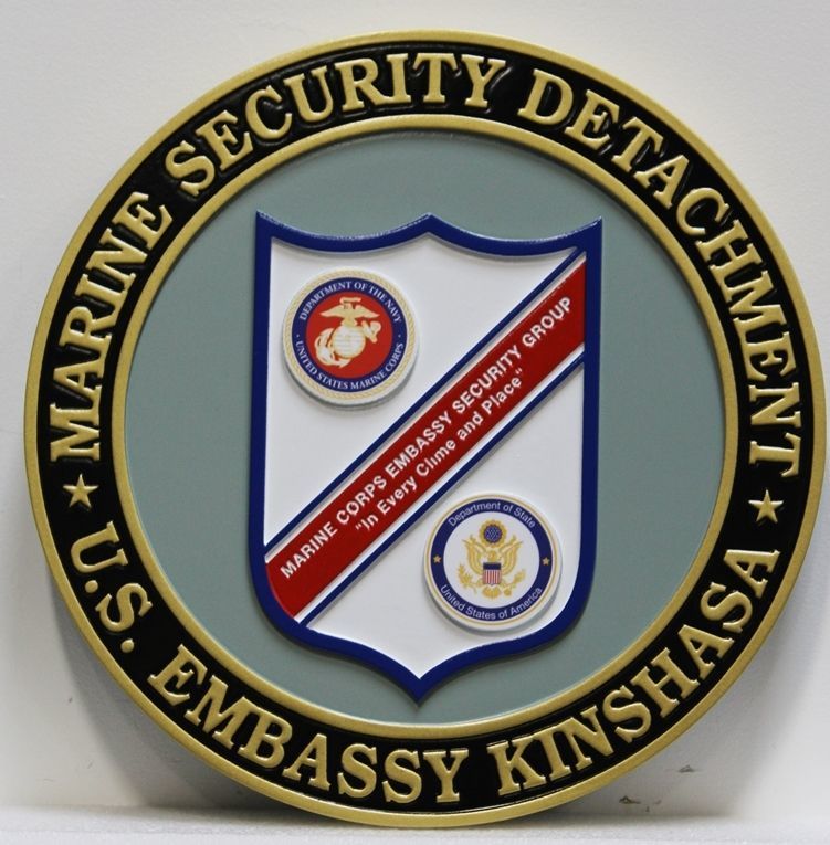 KP-2367 Carved 2.5-D Multi-Level Raised Relief HDU Plaque of the  Marine Security Detachment at the U.S. Embassy in Kinshasa, Democratic Republic of the Congo