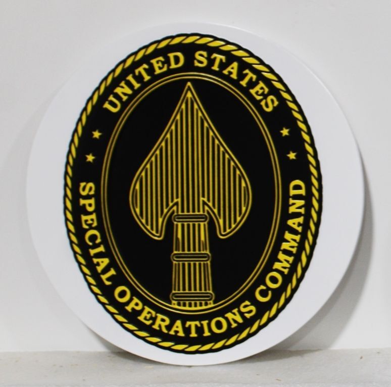 IP-1381 - Carved 2.5-D Plaque of the Seal of United States Special Operations Command, with Ellipse Backer