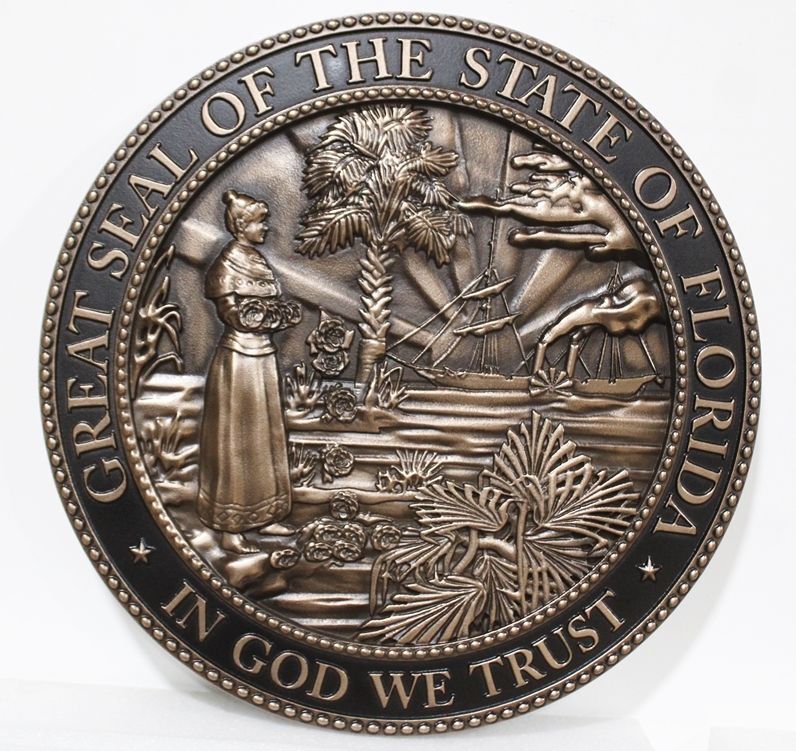 BP-1138 - Carved 3-D Bronze-Plated HDU Plaque of the Seal of the State of Florida