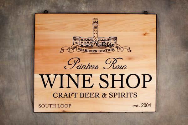 R27305 - Engraved  Wood Wine Shop Plaque, with Building 
