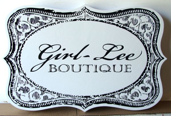 SA28009 - Carved, Engraved Boutique Sign with Engraved Text and Border Design 