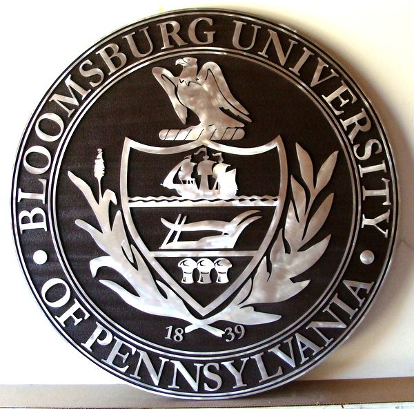 M7555 - Carved Stained Cedar Wall Plaque, with Aluminum Overlay for Text and Art, for Bloomsberg University