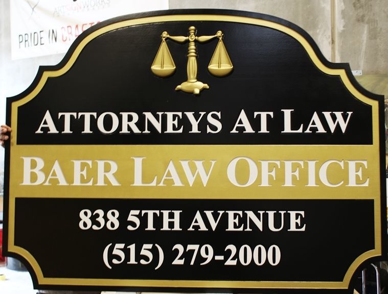 A10517 - Carved HDU Sign for the Baer Law Office Law Office 