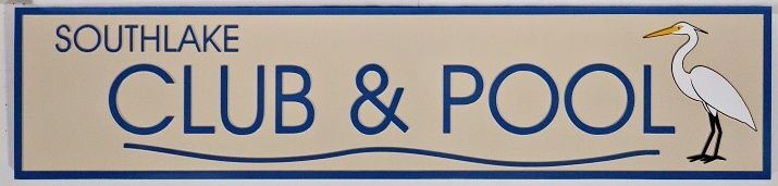 GB16149 - Carved and Sandblasted HDU Sign for "Southlake Club & Pool"